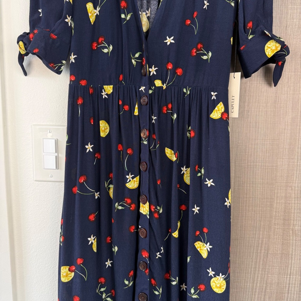 NEW Capulet Anthropologie Bettie Midi Shirtdress Navy Fruit Print Size Medium - Picture 5 of 15